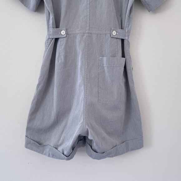 EVERLANE Striped Cotton Weave Romper / Sz 4 / Collared / Shorts / Boho / Minimal - Picture 6 of 10